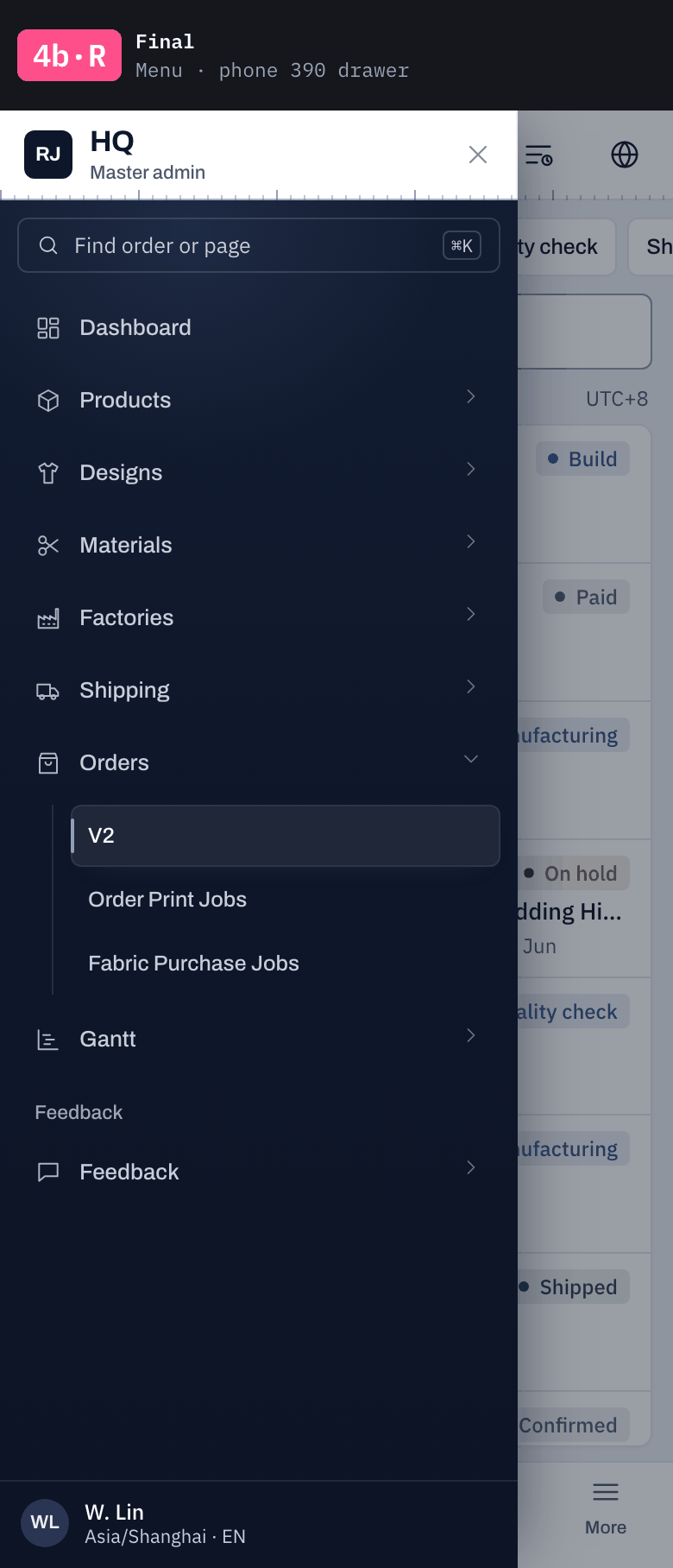 4b·R Menu · phone 390 drawer