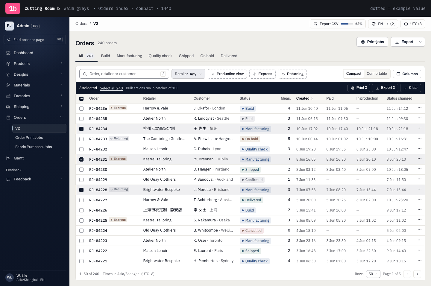 1b Orders index · compact