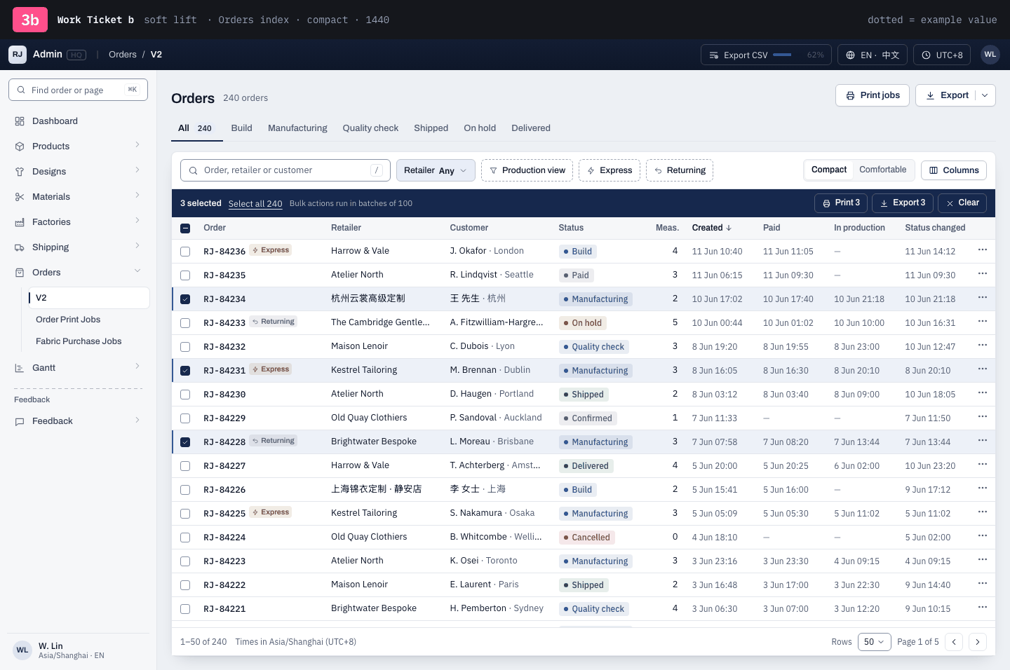 3b Orders index · compact